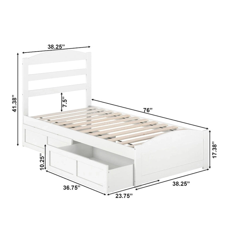 Lit plateforme avec tête et pied de lit et 2 tiroirs de rangement sous le lit