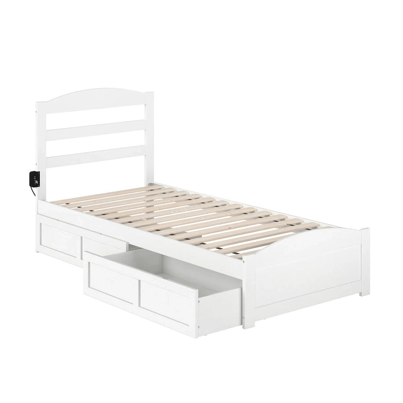 Lit plateforme avec tête et pied de lit et 2 tiroirs de rangement sous le lit