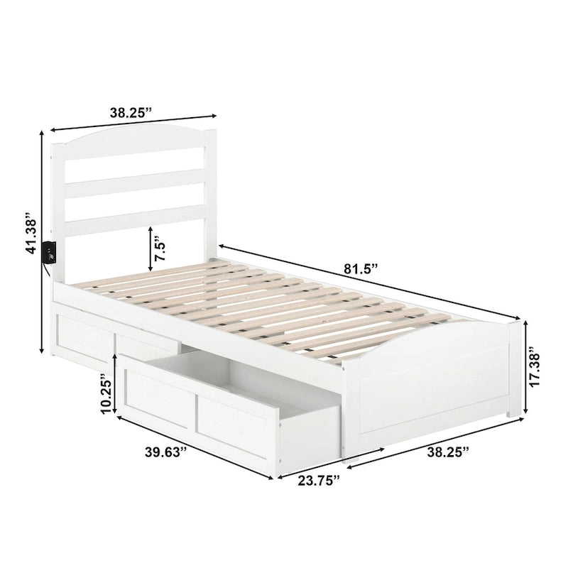 Lit plateforme avec tête et pied de lit et 2 tiroirs de rangement sous le lit