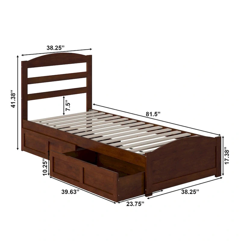 Lit plateforme avec tête et pied de lit et 2 tiroirs de rangement sous le lit