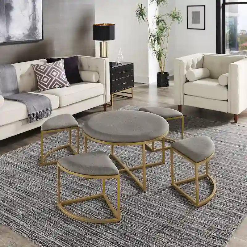 Table basse 5-en-1 avec tabourets gigognes