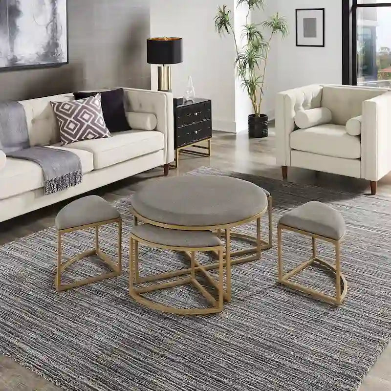 Table basse 5-en-1 avec tabourets gigognes