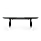 Table de salle à manger ovale extensible, plateau imitation bois, gris anthracite