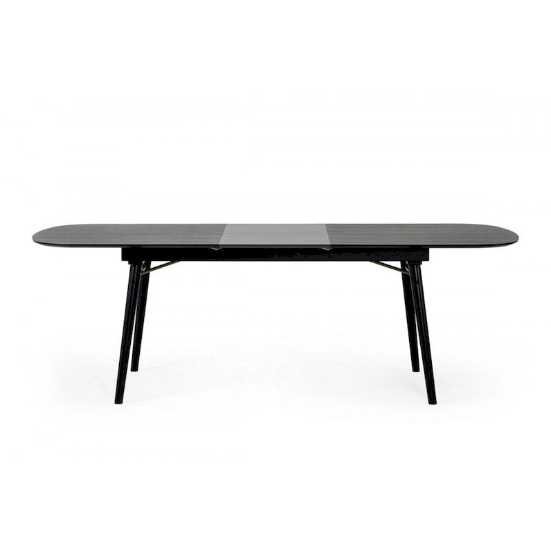 Table de salle à manger ovale extensible, plateau imitation bois, gris anthracite