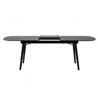 Table de salle à manger ovale extensible, plateau imitation bois, gris anthracite