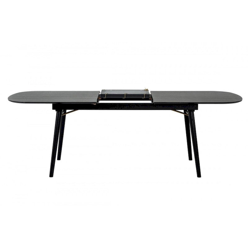 Table de salle à manger ovale extensible, plateau imitation bois, gris anthracite