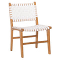 Chaise de salle à manger latérale en cuir tressé et teck
