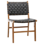 Chaise de salle à manger latérale en cuir tressé et teck