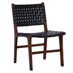 Chaise de salle à manger latérale en cuir tressé et teck