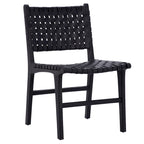 Chaise de salle à manger latérale en cuir tressé et teck