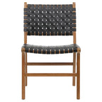 Chaise de salle à manger latérale en cuir tressé et teck