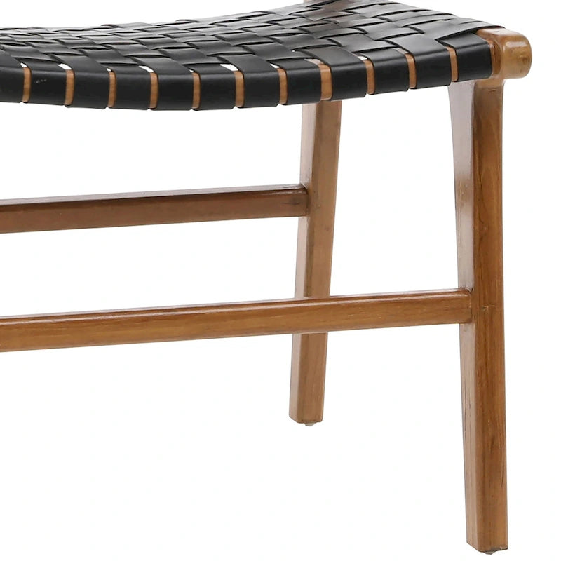 Chaise de salle à manger latérale en cuir tressé et teck