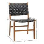 Chaise de salle à manger latérale en cuir tressé et teck