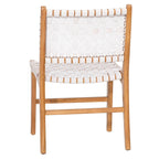 Chaise de salle à manger latérale en cuir tressé et teck