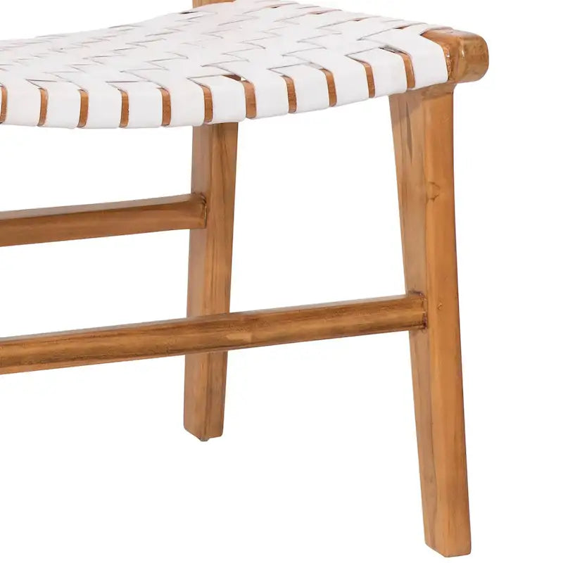 Chaise de salle à manger latérale en cuir tressé et teck