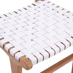 Chaise de salle à manger latérale en cuir tressé et teck