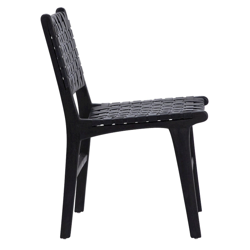 Chaise de salle à manger latérale en cuir tressé et teck