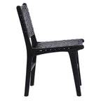 Chaise de salle à manger latérale en cuir tressé et teck