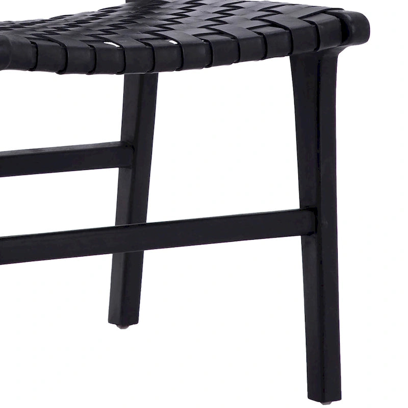 Chaise de salle à manger latérale en cuir tressé et teck