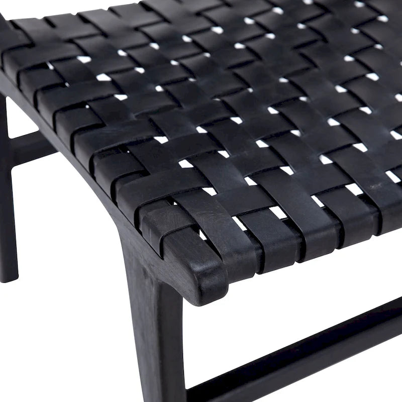 Chaise de salle à manger latérale en cuir tressé et teck