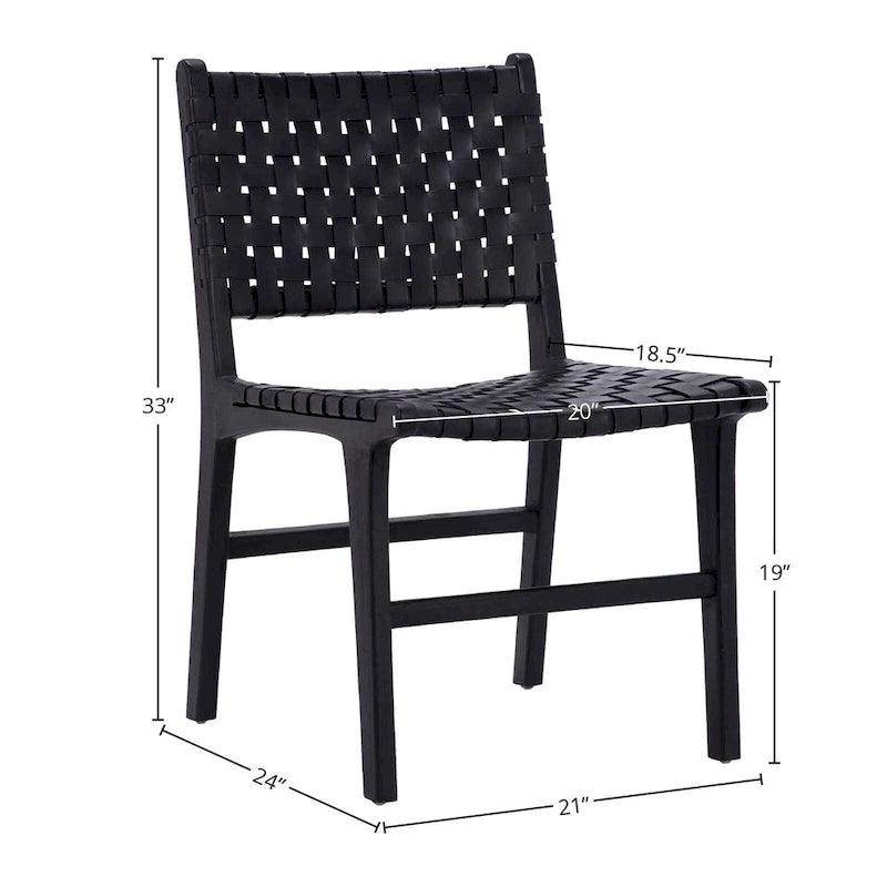 Chaise de salle à manger latérale en cuir tressé et teck