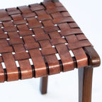 Chaise de salle à manger latérale en cuir tressé et teck