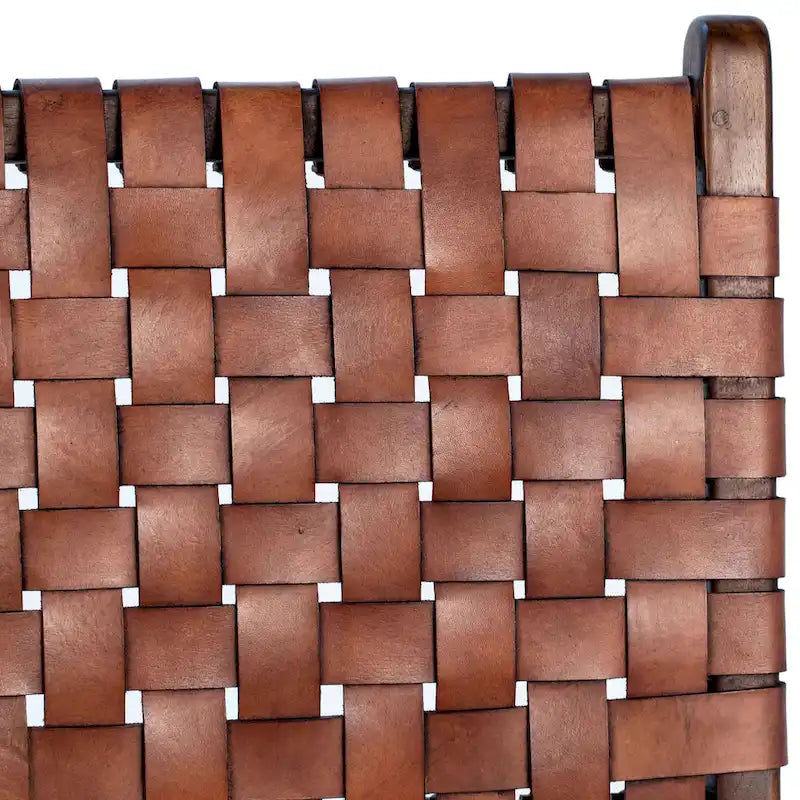 Chaise de salle à manger latérale en cuir tressé et teck