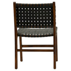 Chaise de salle à manger latérale en cuir tressé et teck