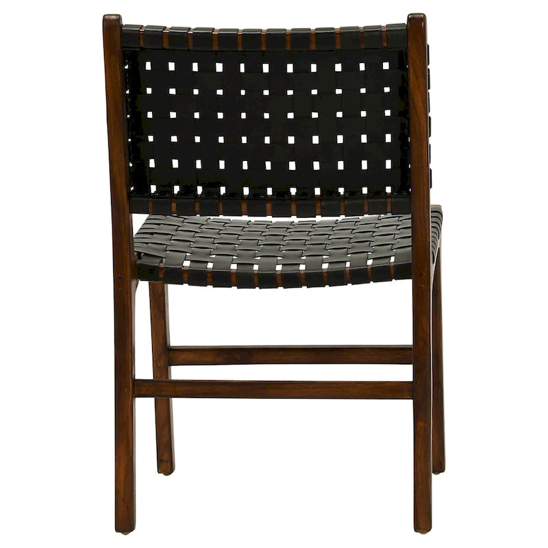 Chaise de salle à manger latérale en cuir tressé et teck
