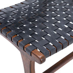 Chaise de salle à manger latérale en cuir tressé et teck