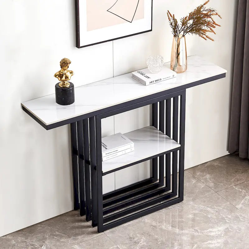 Console en pierre frittée et métal, noire