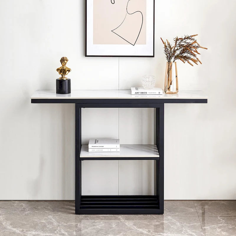 Console en pierre frittée et métal, noire