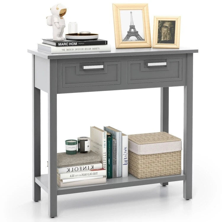 Console étroite avec tiroirs et étagère de rangement ouverte