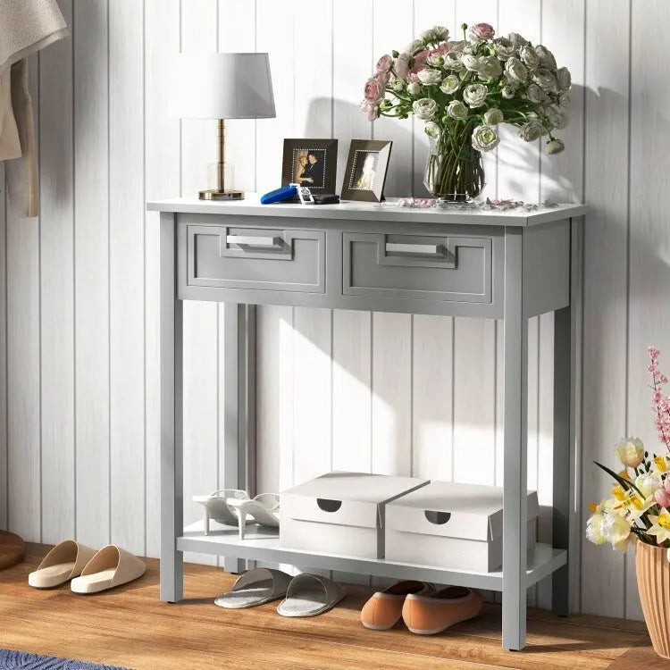 Console étroite avec tiroirs et étagère de rangement ouverte