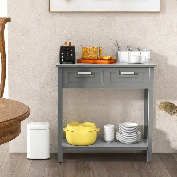 Console étroite avec tiroirs et étagère de rangement ouverte
