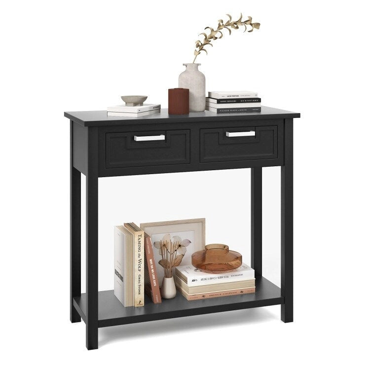Console étroite avec tiroirs et étagère de rangement ouverte