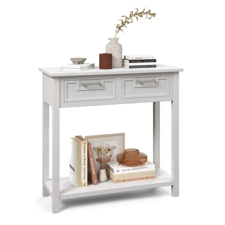 Console étroite avec tiroirs et étagère de rangement ouverte