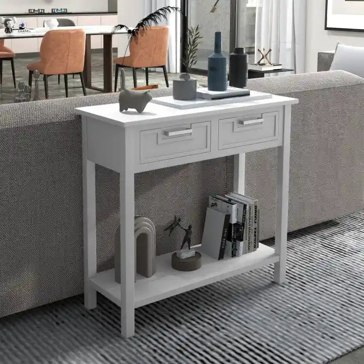 Console étroite avec tiroirs et étagère de rangement ouverte