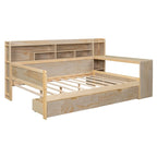 Lit de repos multifonctionnel avec étagères de rangement, 2 tiroirs et bureau d'étude
