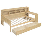 Lit de repos multifonctionnel avec étagères de rangement, 2 tiroirs et bureau d'étude