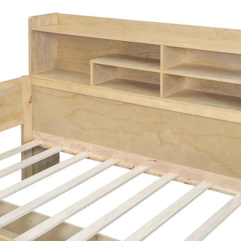 Lit de repos multifonctionnel avec étagères de rangement, 2 tiroirs et bureau d'étude