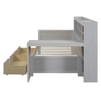 Lit de repos multifonctionnel avec étagères de rangement, 2 tiroirs et bureau d'étude