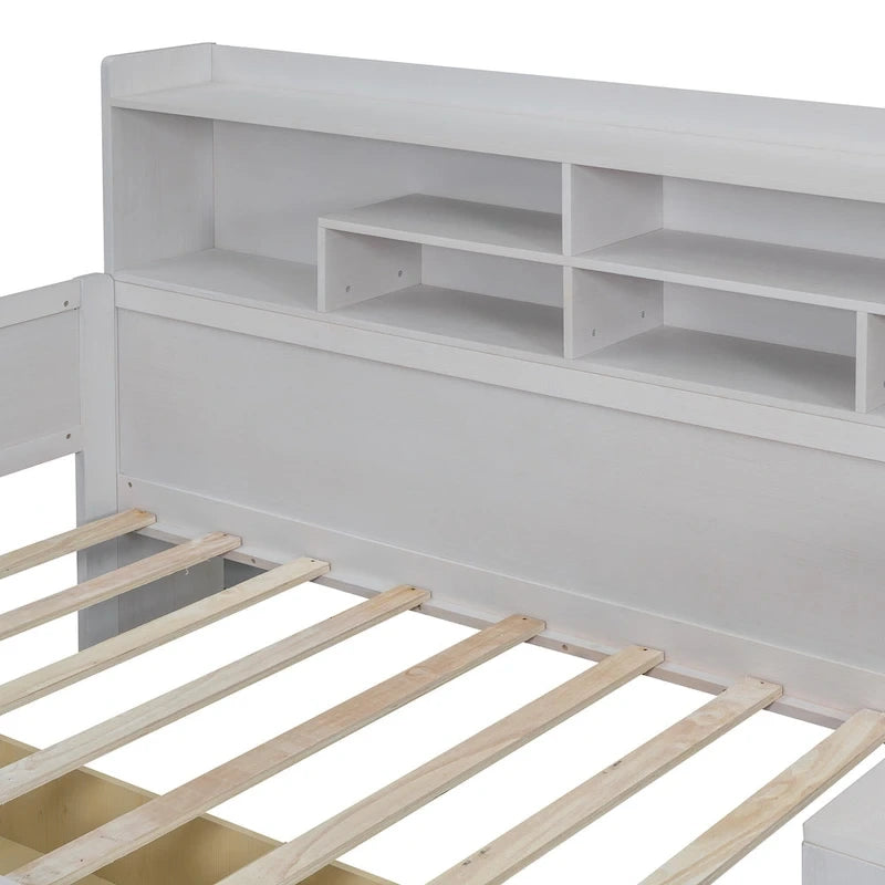 Lit de repos multifonctionnel avec étagères de rangement, 2 tiroirs et bureau d'étude