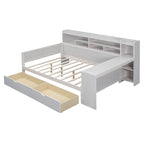 Lit de repos multifonctionnel avec étagères de rangement, 2 tiroirs et bureau d'étude