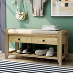 Banc de rangement d'entrée avec tiroirs et coussin