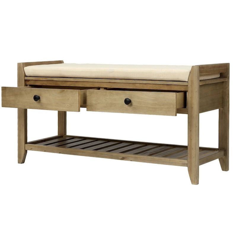 Banc de rangement d'entrée avec tiroirs et coussin