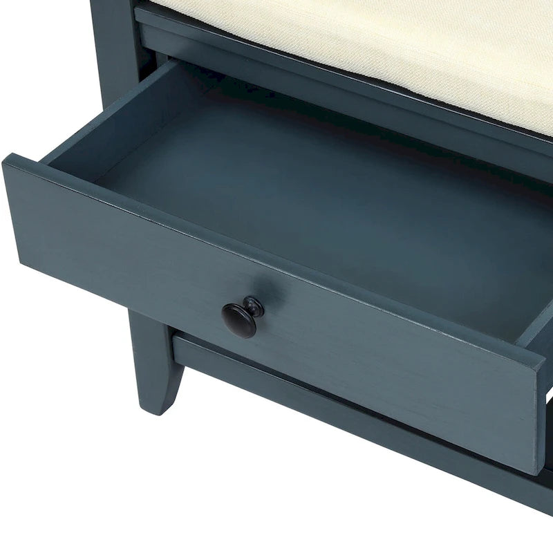 Banc de rangement d'entrée avec tiroirs et coussin