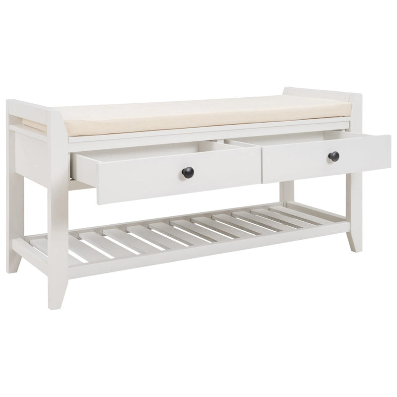 Banc de rangement d'entrée avec tiroirs et coussin