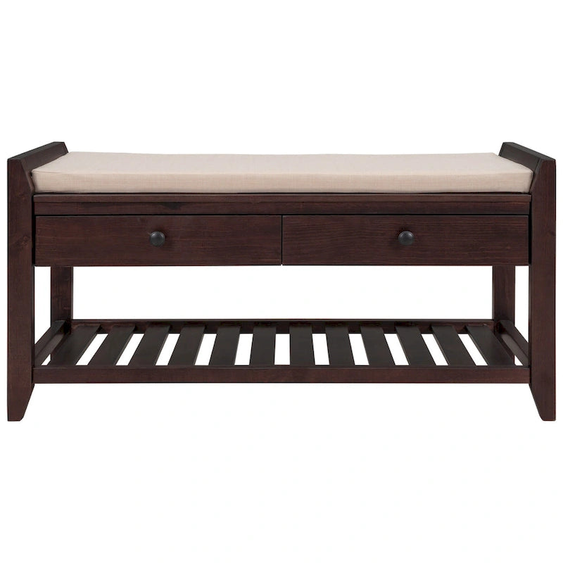 Banc de rangement d'entrée avec tiroirs et coussin
