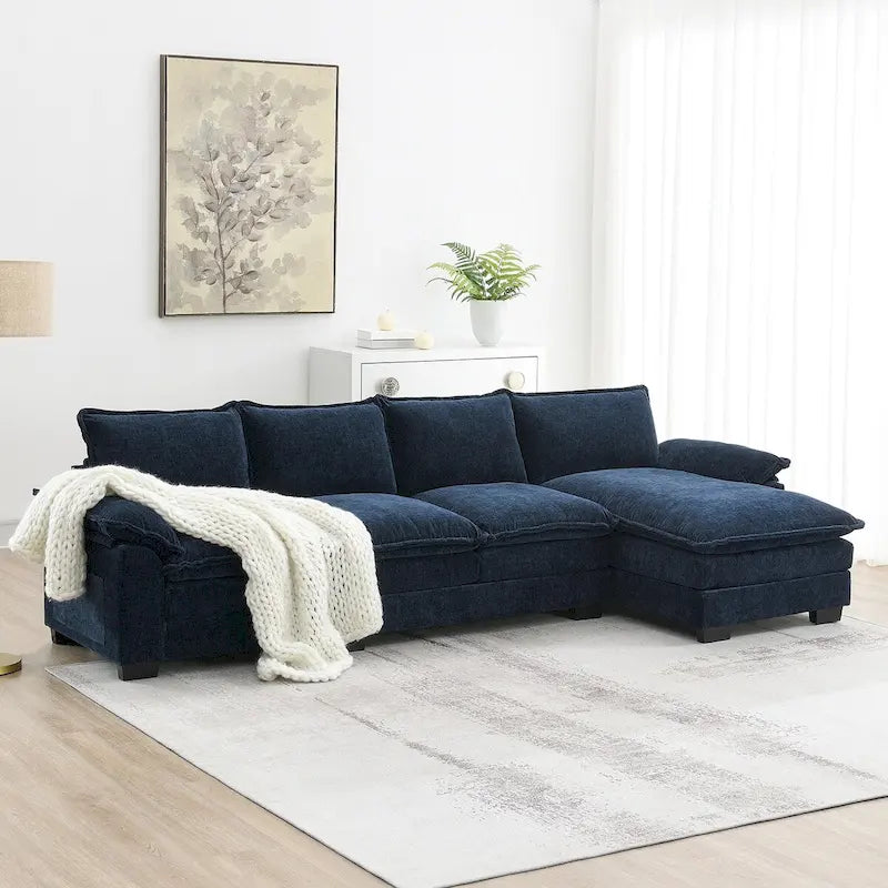 Canapé d'angle en chenille en forme de L avec méridienne, 5 places